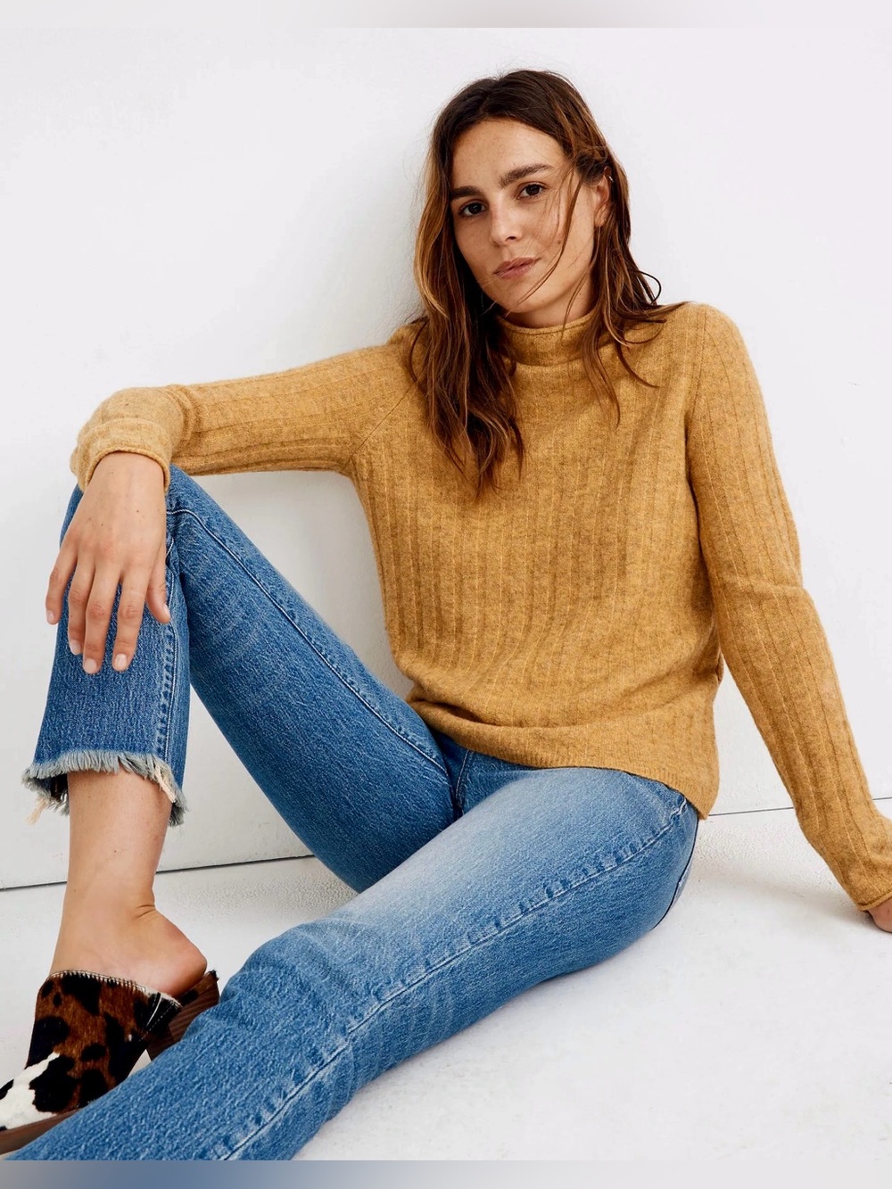 Madewell Evercrest Turtleneck Sweater in Coziest Yarn In Heather Mustard Size S